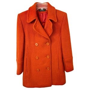 Steve by Searle Small Coat Wool Italy USA Orange Textured Double Breasted VTG C